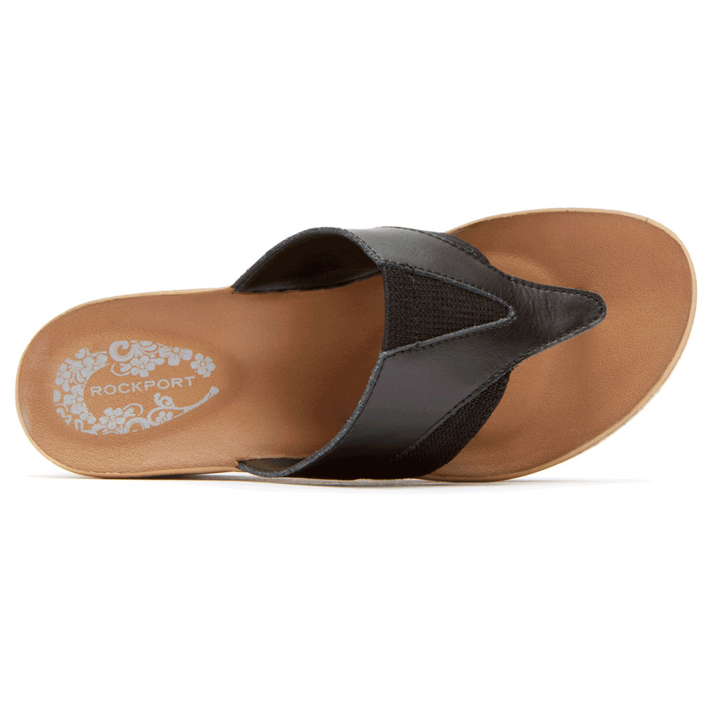 Rockport Wedges For Womens Black - Weekend Casuals Lanea Gore Thong - MH8310429